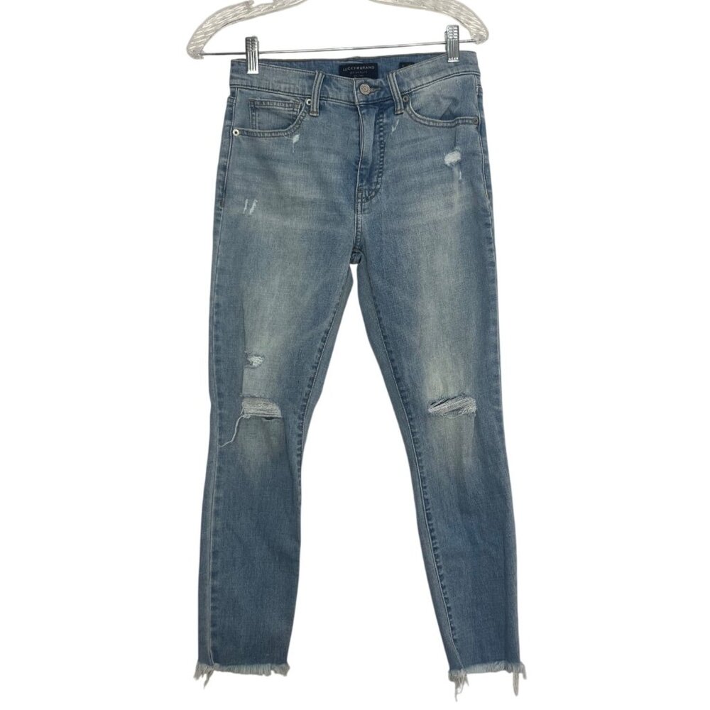 Lucky Brand High Rise Crop Bridgette Jeans Womens Size 4 Distressed Medium Wash